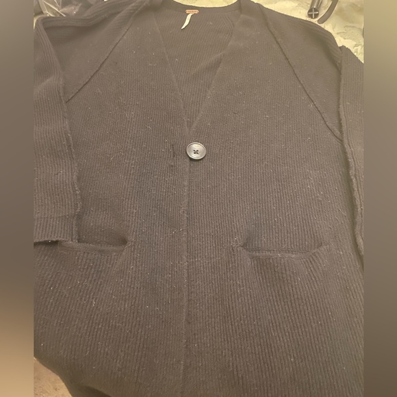 Free People Unisex Oversize Thick Cotton Ribbed Single Button Black Cardigan S P - Picture 6 of 16